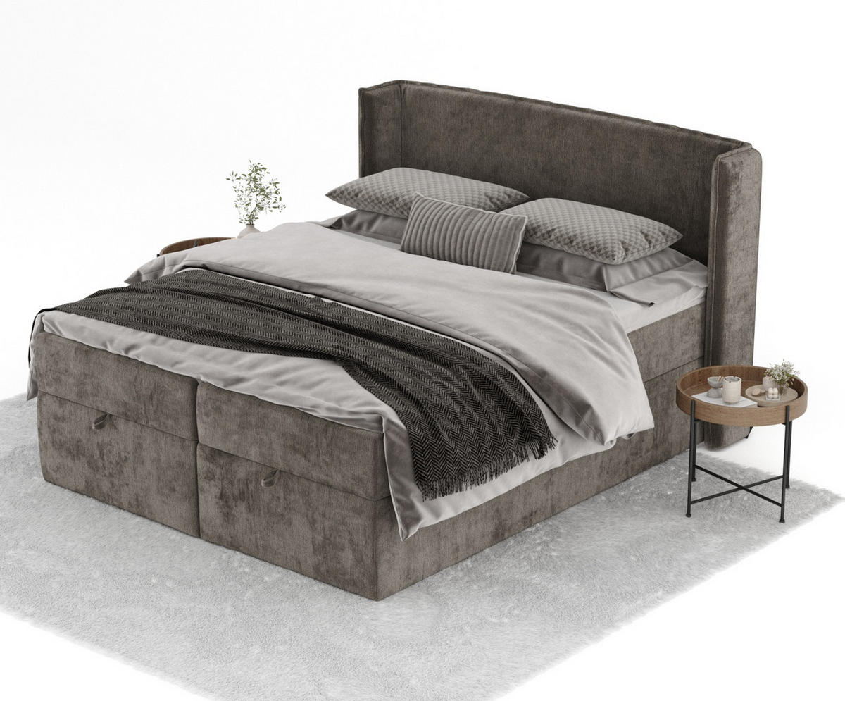 BOXBETT Passion Dunkeblraun 140/200 cm mit Matratze und Topper - Dunkelbraun/Schwarz, Holz/Holzwerkstoff (140/200cm) - Maison de Reve