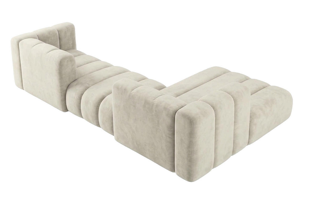 ECKSOFA Modulares In L-Form, Velvet-Stoff Riviera, Ecru, Rechts, GRAND 319 cm - Creme, Holz (319/175cm) - Kaiser Möbel