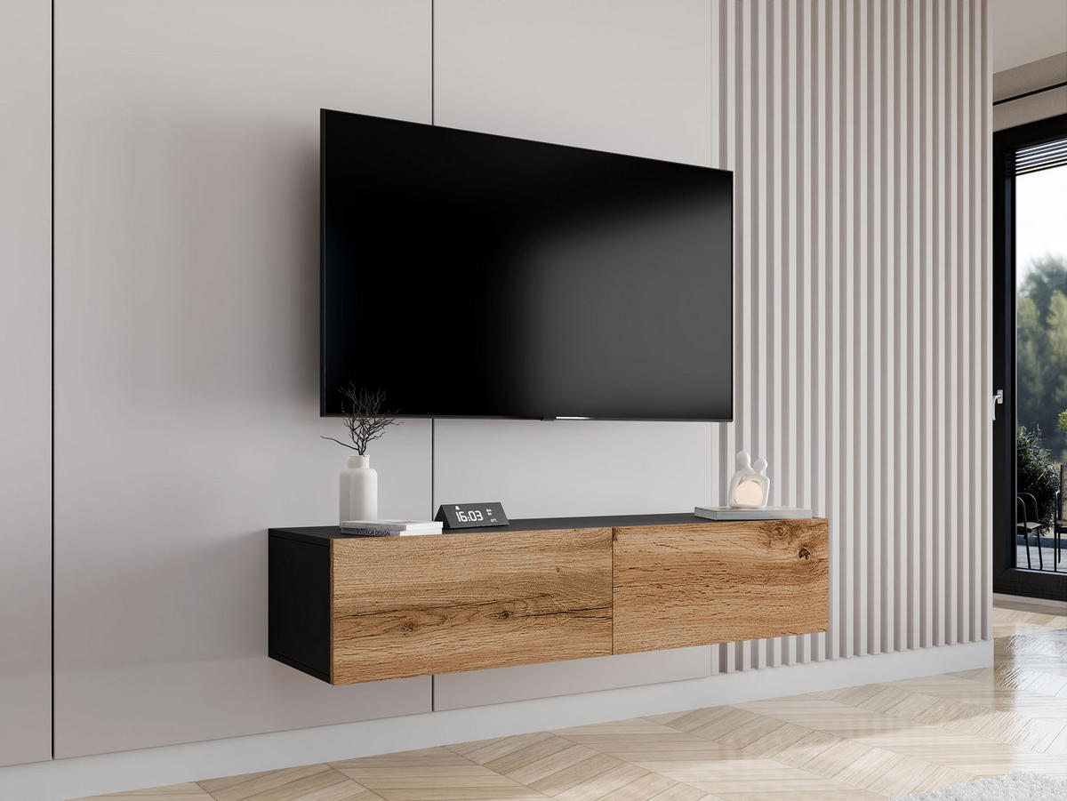 TV-LOWBOARD Vigo 140 - Eiche Wotan/Schwarz, Holzwerkstoff (140/30/40cm) - MIRJAN24