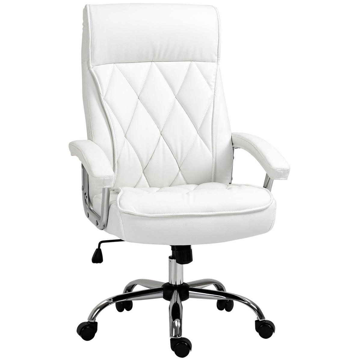 BÜROSTUHL DE-05103 Rautenmuster, Wippfunktion & höhenverstellbar Weiß - Weiß, Metall (69/121/66cm) - ComfortXL