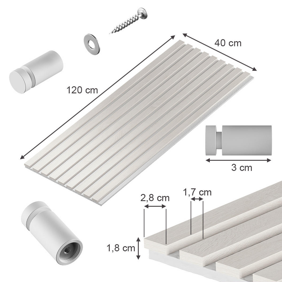 AKUSTIKPANEEL Sonoa, Weiß, 12er Set - Weiß, Holzwerkstoff (40/120/1.8cm) - Vicco