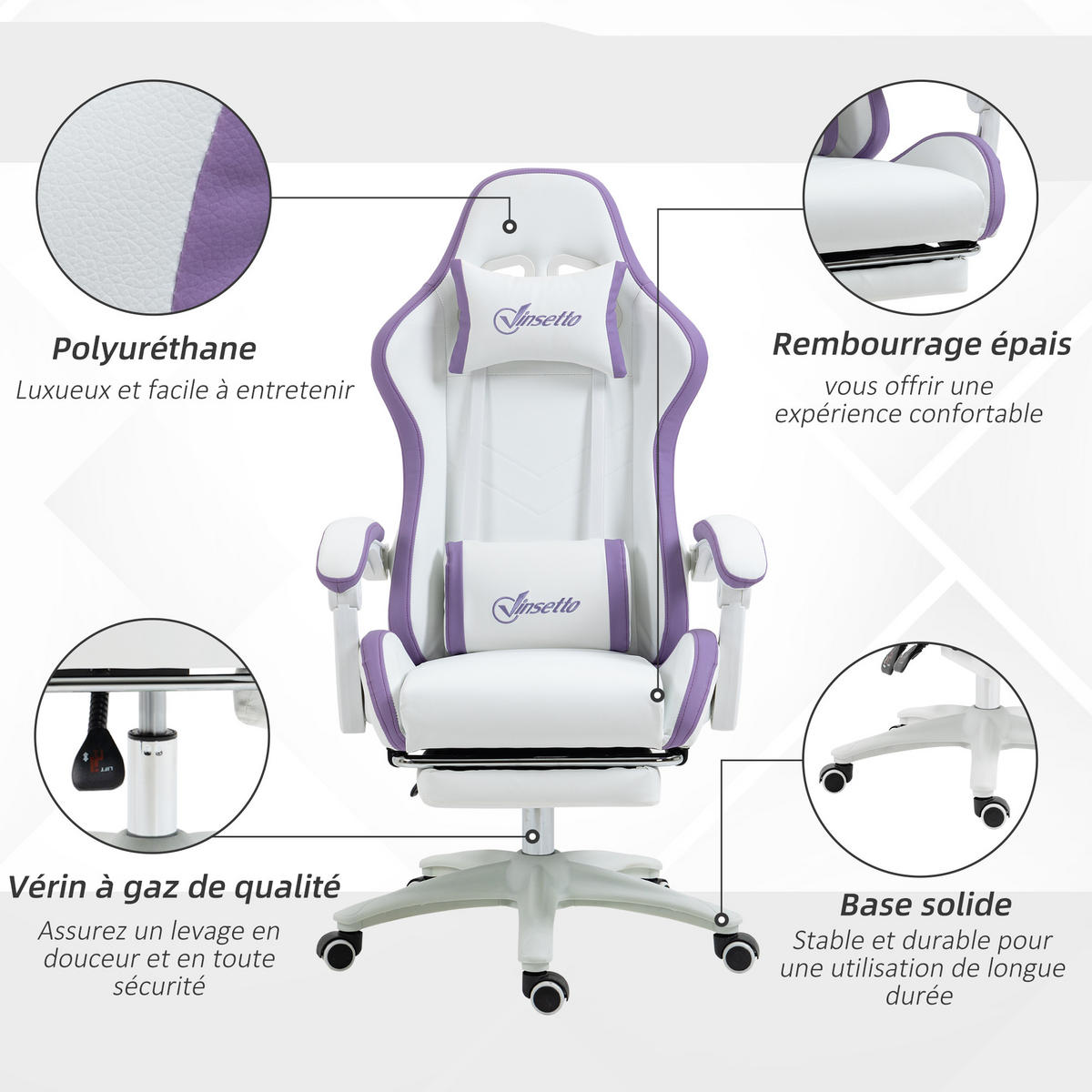 GAMING-STUHL Weiß 65.0/65.0/129.0 cm - Weiß, Kunststoff (65/129/65cm)