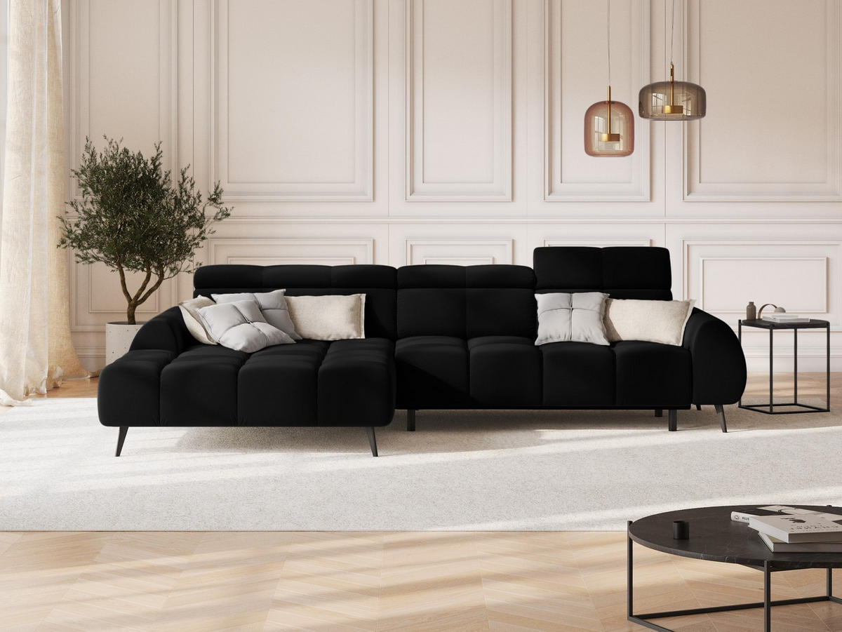 ELEKTRISCHES-ECKSOFA links Alyse aus Samt schwarz 5 Sitzplätze - Schwarz, Textil (188/295cm) - Micadoni