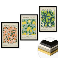 WANDBILDER 3er-Set - 40x60 cm Schwarzer Rahmen - Fruchtige Zitrusblütenmuster - Schwarz, Kunststoff (40/60cm) - ArtPrintCave