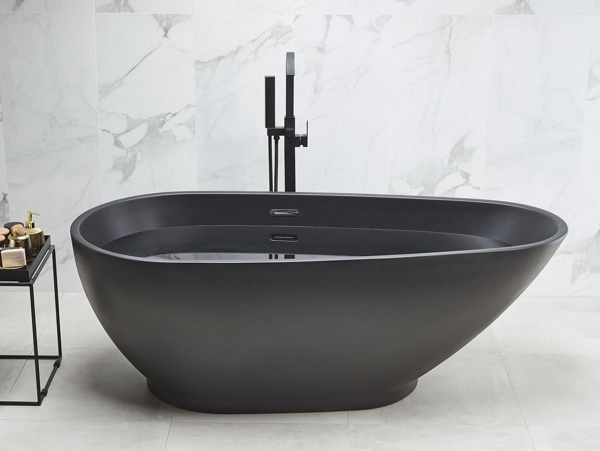 BADEWANNE FREISTEHEND 82x173x60 cm schwarz Guiana - Schwarz, Kunststoff (82/60/173cm) - Beliani