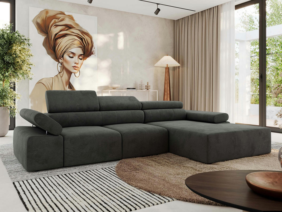 ECKSOFA RILASSO L Dunkelgrau Velvet - rechts - Dunkelgrau/Schwarz, Kunststoff/Textil (174/296cm) - MKS