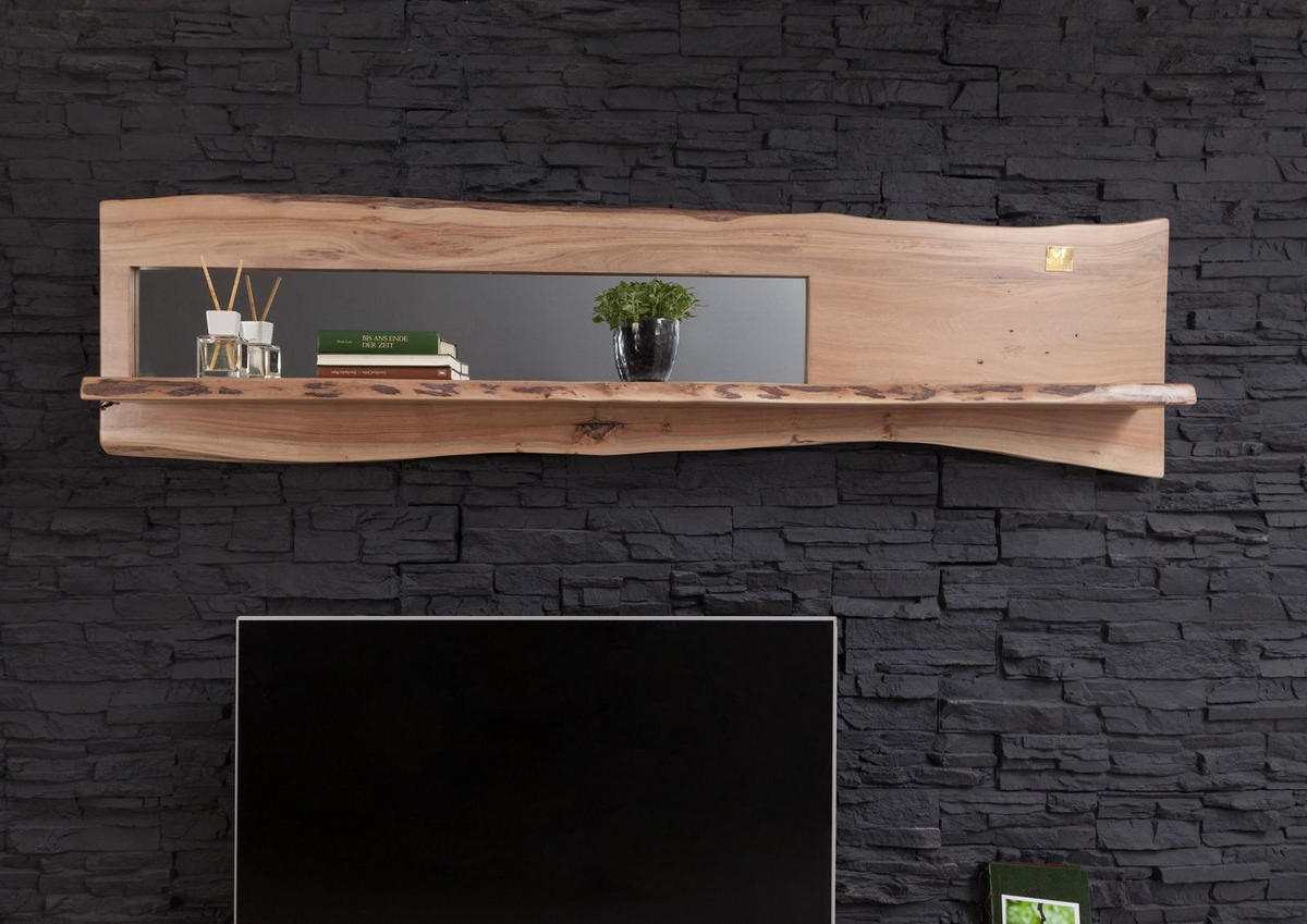WANDREGAL Akazie 191x22x38 natur lackiert PURE ACACIA #104 - Naturfarben, Holz (191/38/22cm) - Massivmoebel24