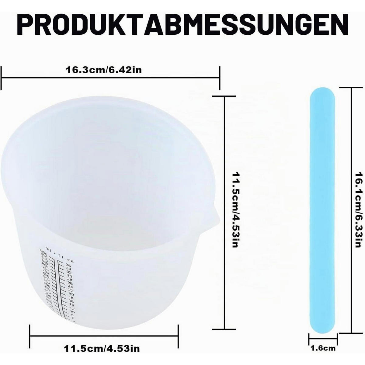 MESSBECHER Set 1000 ml Silikon mit Rührstab - Transparent, Kunststoff (1L)