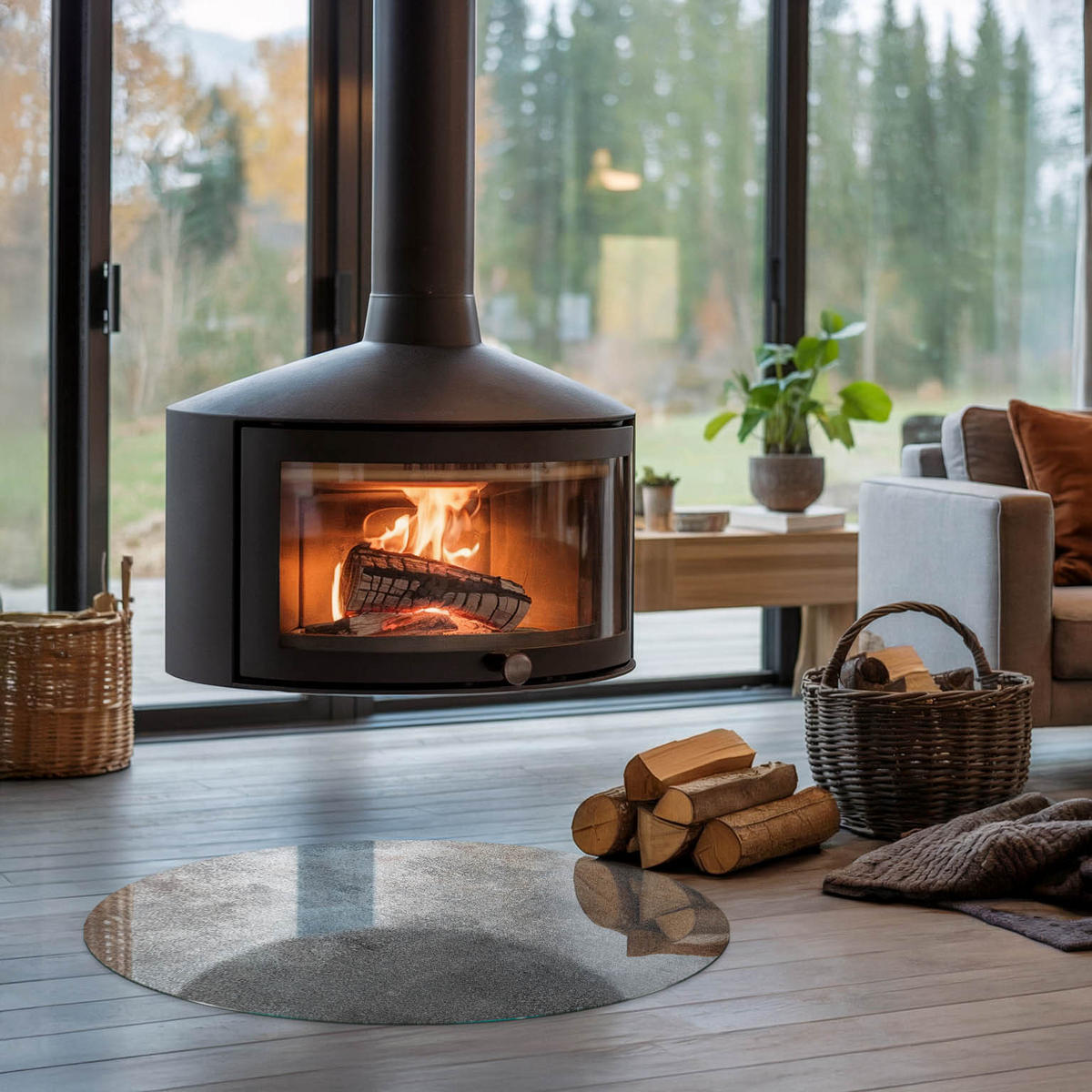 GLASPLATTE für Kamin Ø 80 cm - Grau, Glas (80/80/0.4cm) - TULUP