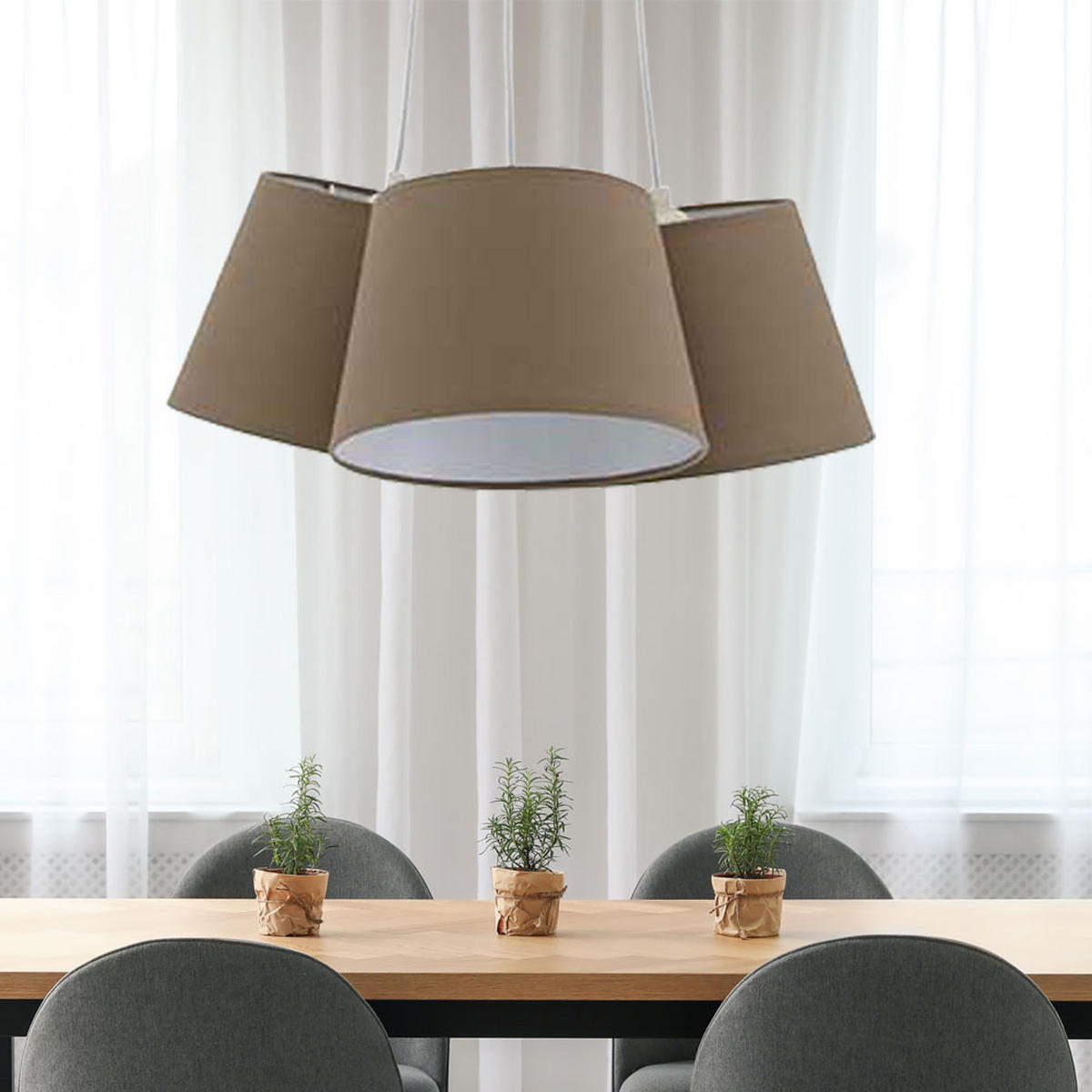 HÄNGELEUCHTE TELA Textilschirm Braun - Braun, Metall (47.2/47.2/128cm) - Briloner