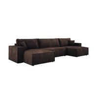 ECKSOFA Poso XXL U-förm, Schlaffunktion, weiche Kissen, Bettkasten, hochwertige Polsterung, lose Rückenkissen, freistehend, 377x143x83 cm Brown - Braun, Holz/Textil (377/83/143cm) - DomoHome