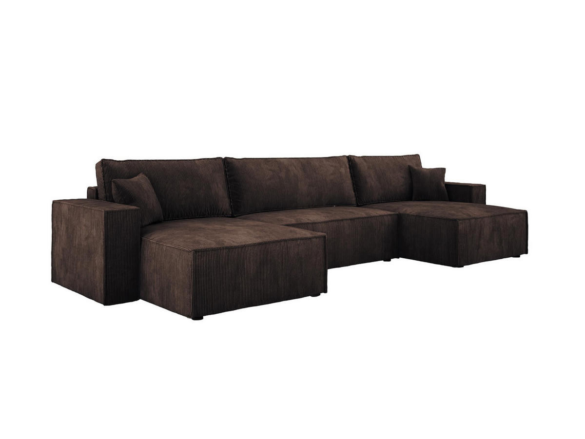 ECKSOFA Poso XXL U-förm, Schlaffunktion, weiche Kissen, Bettkasten, hochwertige Polsterung, lose Rückenkissen, freistehend, 377x143x83 cm Brown - Braun, Holz/Textil (377/83/143cm) - DomoHome