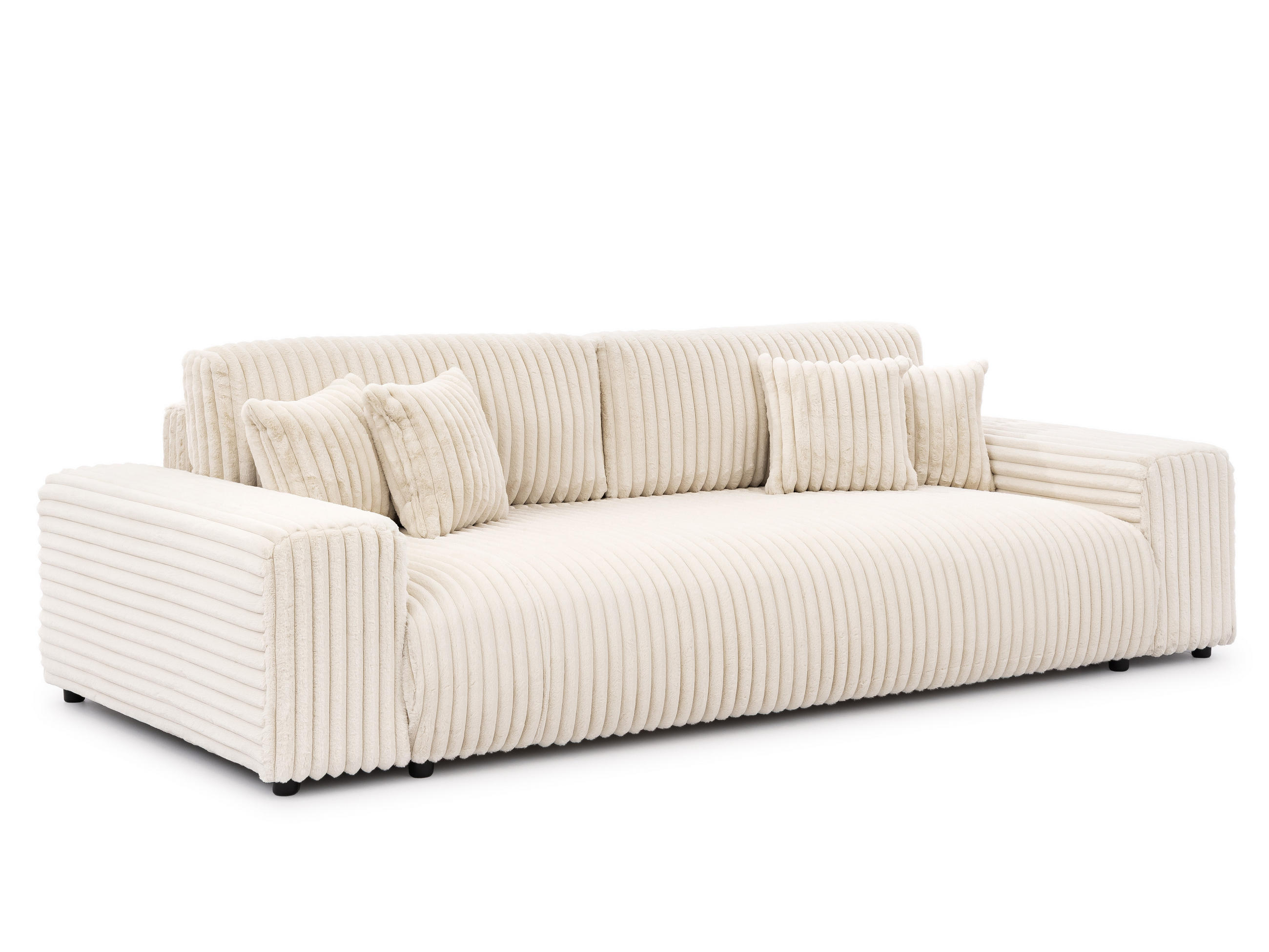 BIGSOFA Mollis Hellbeige Plüschcord mit Schlaffunktion - Beige/Schwarz, Holz/Kunststoff (260/77/124cm) - S-Style Möbel