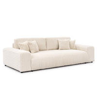 BIGSOFA Mollis Hellbeige Plüschcord mit Schlaffunktion - Beige/Schwarz, Holz/Kunststoff (260/77/124cm) - S-Style Möbel