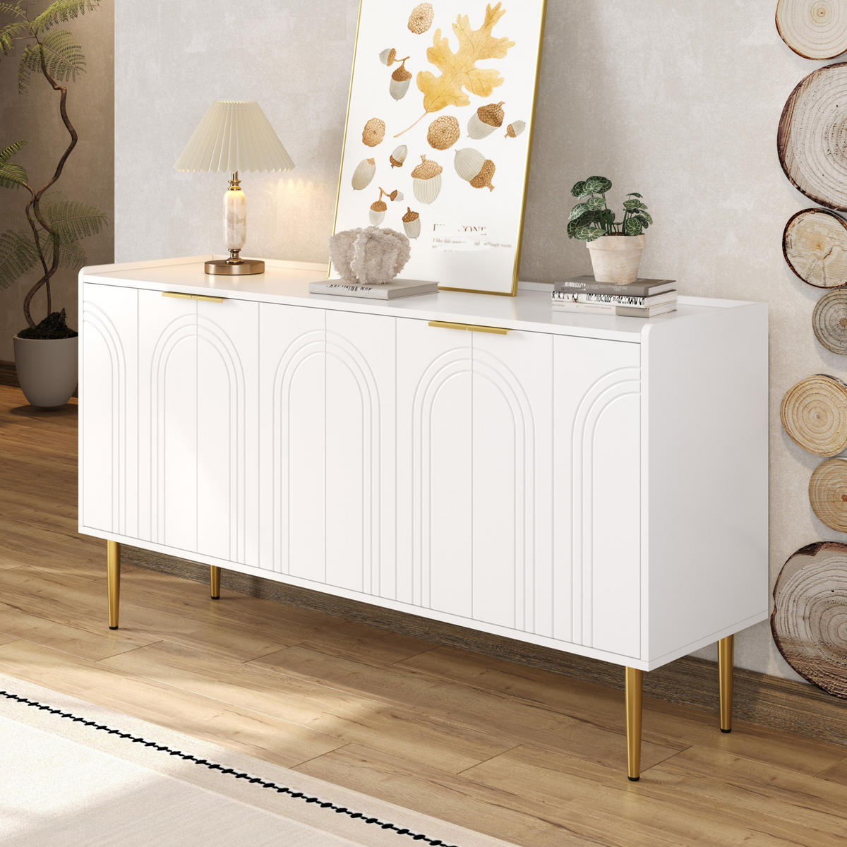 SIDEBOARD 140x75x38 cm, 4 Türen, Goldakzente, Weiß - Weiß, Holz (140/75/38cm)