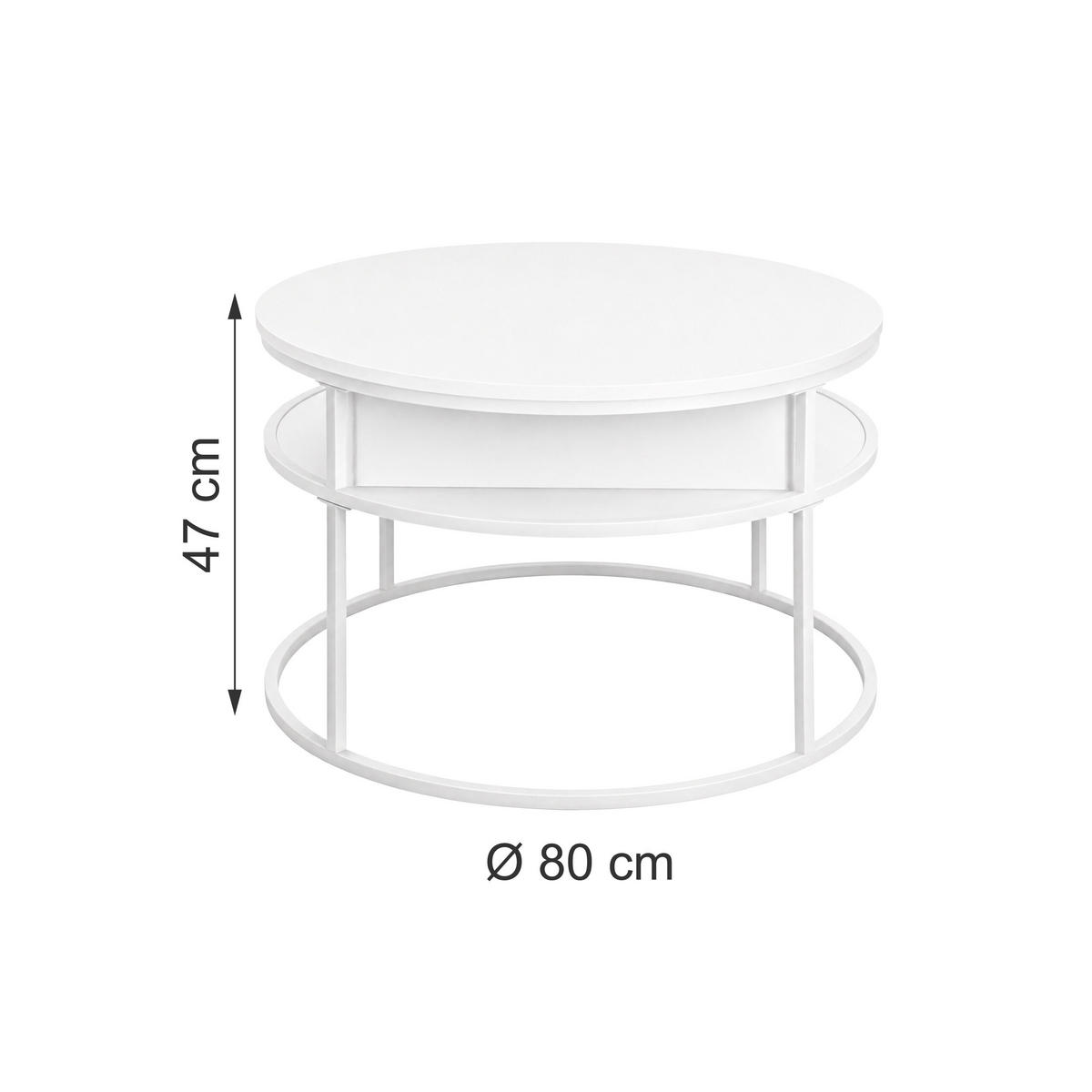 COUCHTISCH Weiß Liftfunktion - Weiß, Holzwerkstoff/Metall (80/80/47cm) - Relaxdays