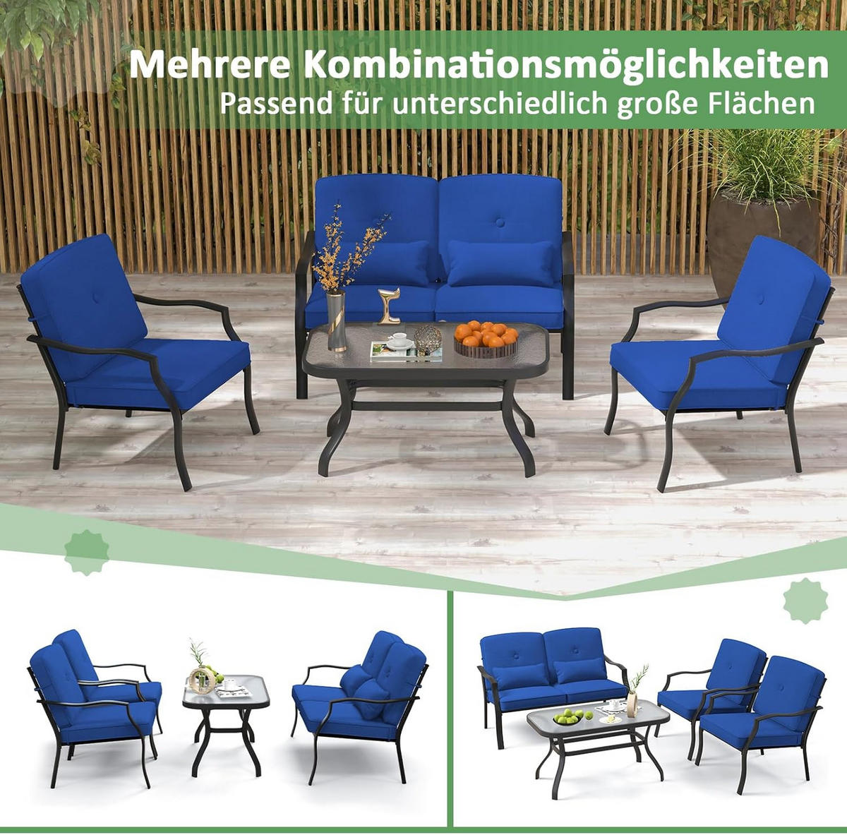GARTENMÖBEL SET Blau(4-teilig) - Blau, Metall - COSTWAY