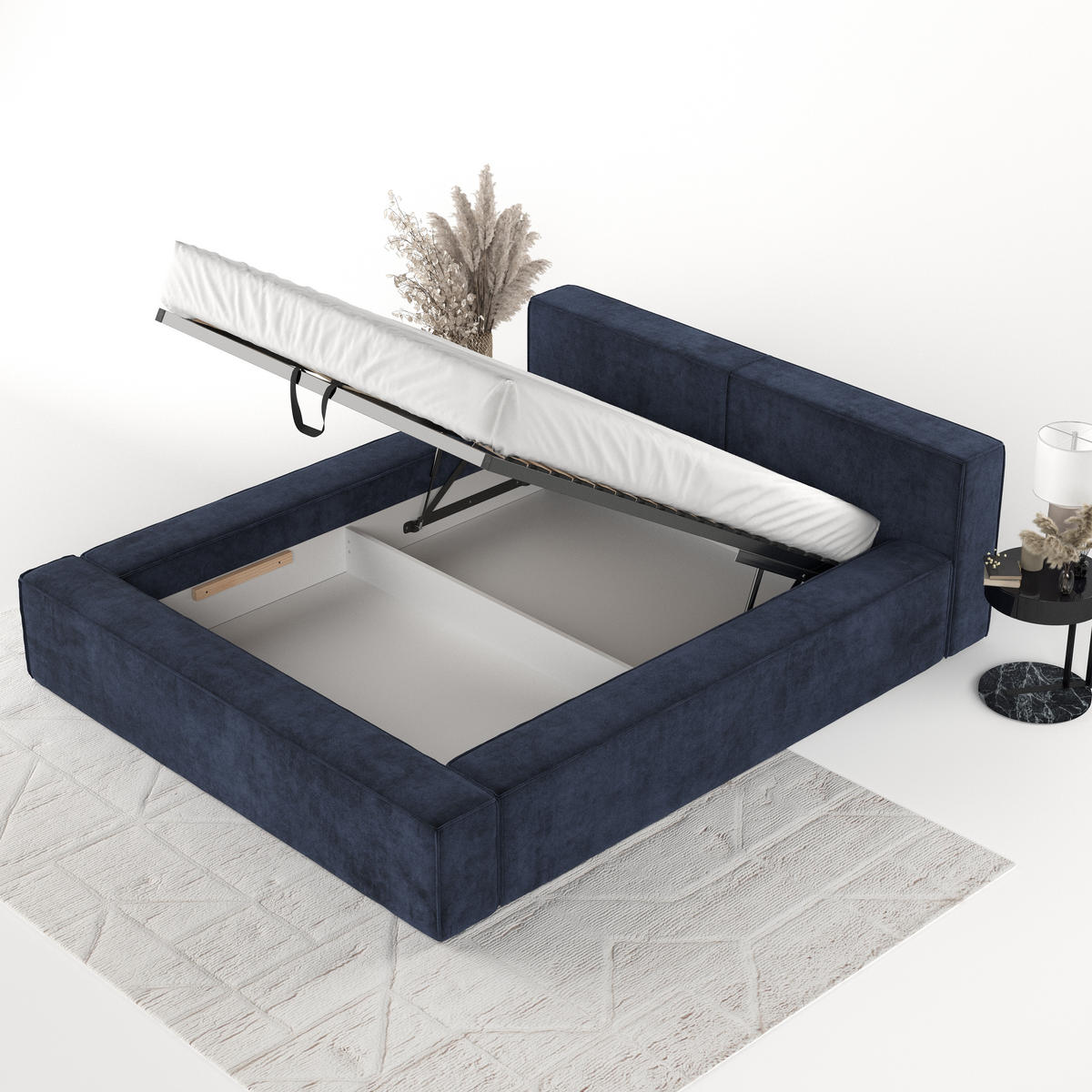 POLSTERBETT Casto mit Stauraum 200/200 cm Marineblau im Terra NW Stoff - Schwarz/Naturfarben, Holz/Holzwerkstoff (200/200cm) - AltaBeds