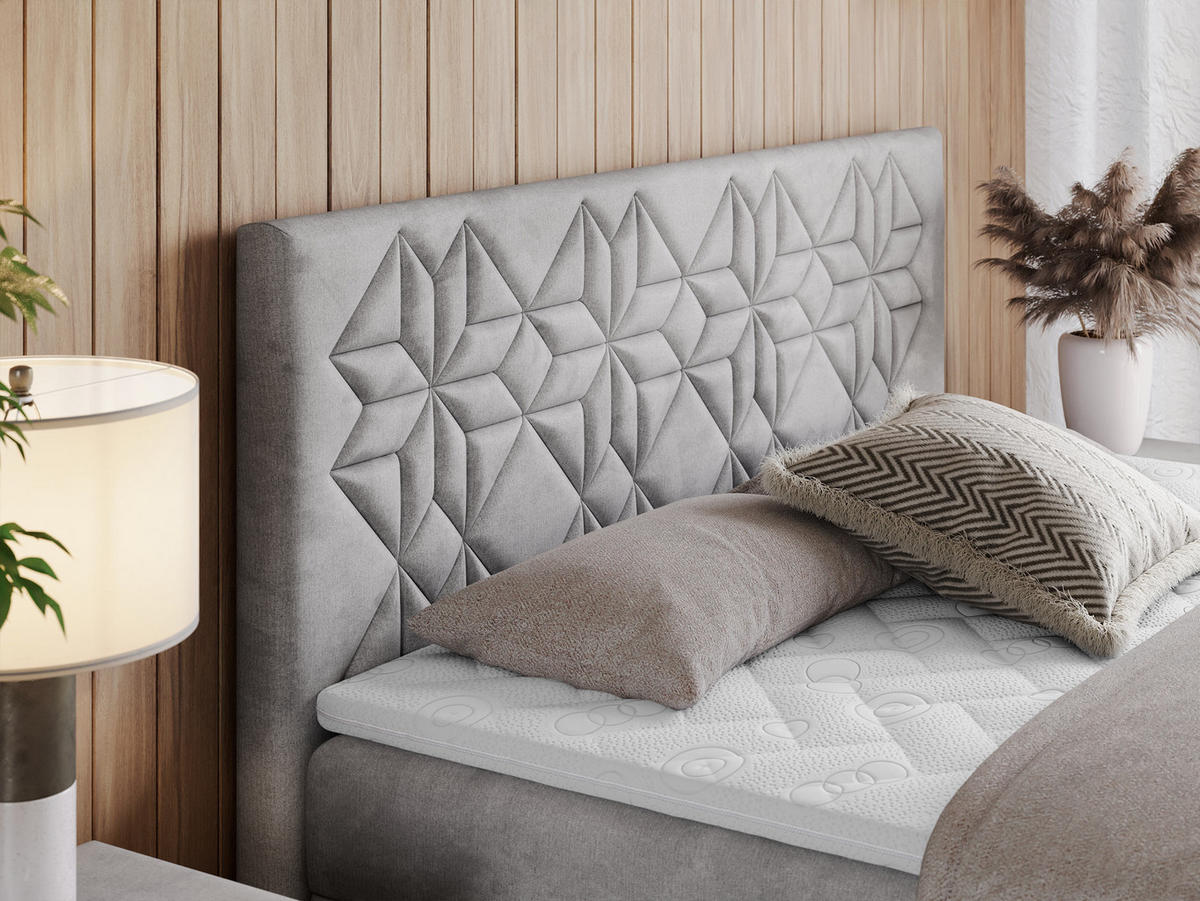 BOXBETT LEILA 180/200 Hellgrau Velvet - H3 - Hellgrau, Holz/Textil (180/200cm) - MKS