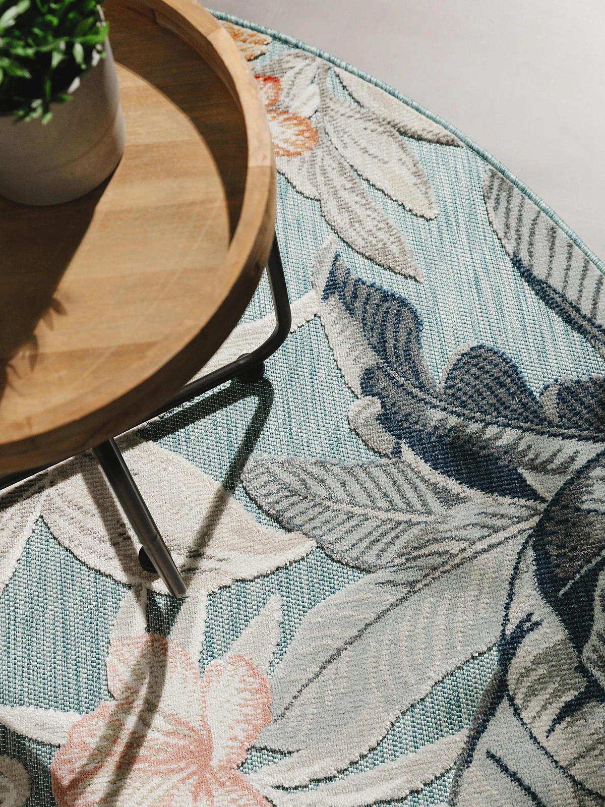 OUTDOORTEPPICH Flora Multicolor ø 200 cm rund - Blau/Creme, Kunststoff (200/200cm) - benuta