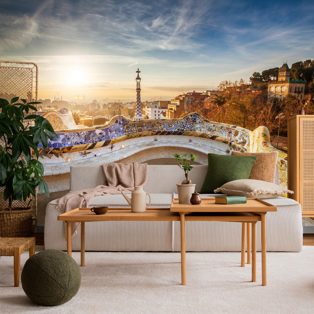 FOTOTAPETE für Wohnzimmer Sonnenaufgang Barcelona Denkmäler 400x280 - Gelb/Beige, Papier (400/280cm) - Muralo