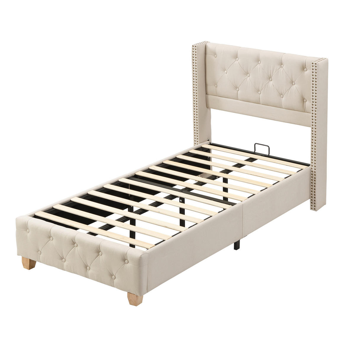POLSTERBETT mit Lattenrost 90x200 cm Leinen Beige - Beige, Holz (90/200cm) - Meubliv