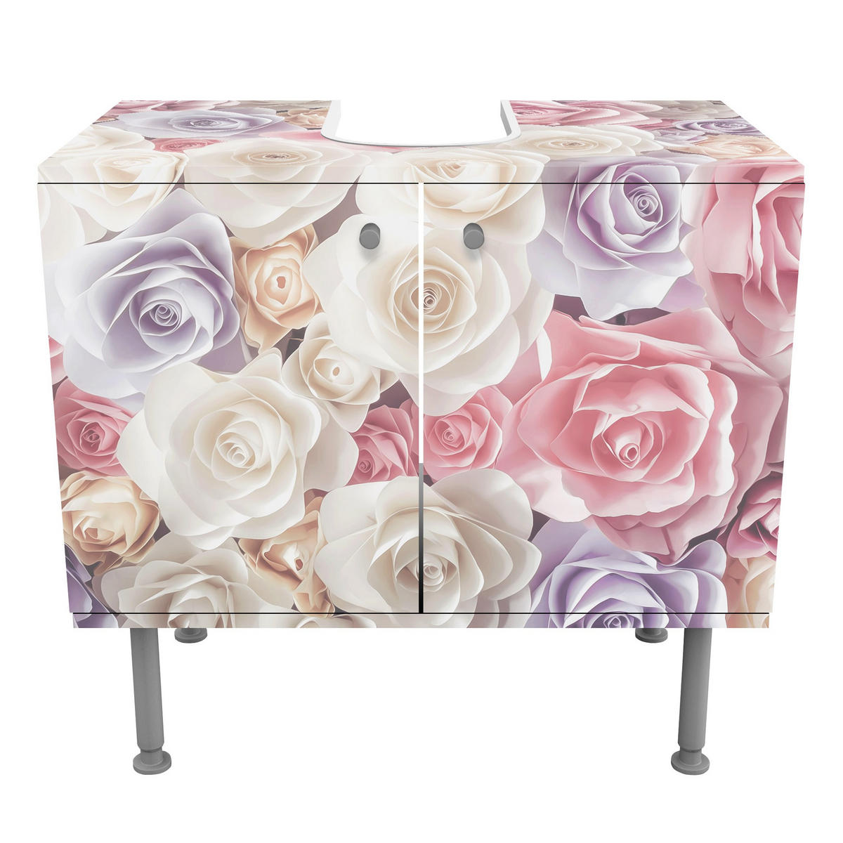 WASCHBECKENUNTERSCHRANK Pastell Paper Art Rosen 60/55/35 cm - Pastellblau, Holzwerkstoff (60/55/35cm) - Bilderwelten