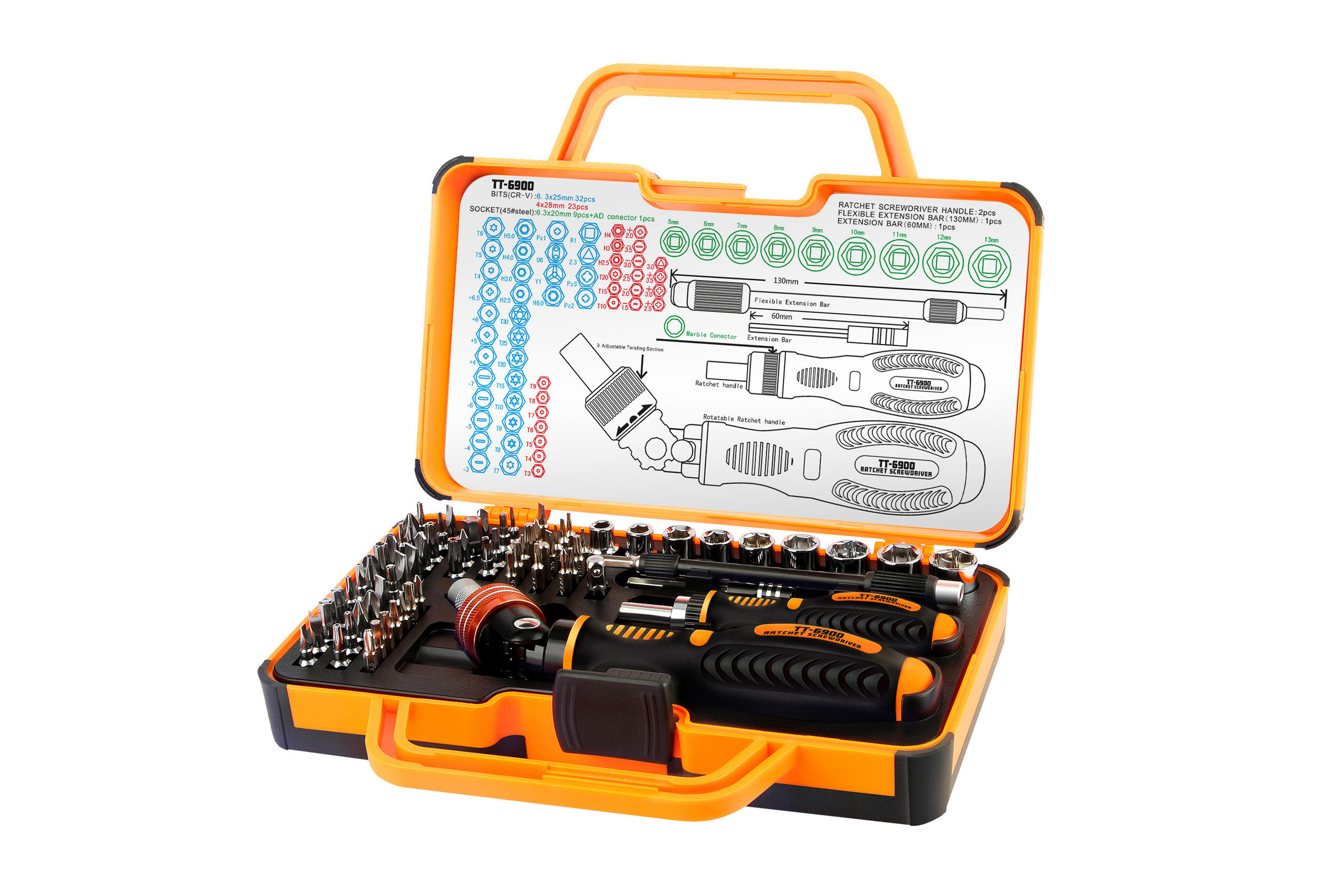HANDWERKZEUG-SET Toman TT-6900-69-tlg - Orange, Metall (69/69cm) - Tesla
