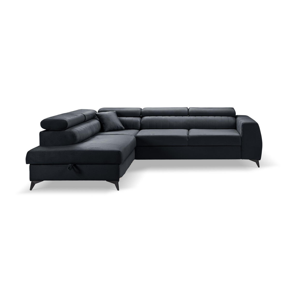 ECKSOFA PIERO L Links mit Schlaffunktion 195x125 Velours Dunkelgrau - Dunkelgrau/Schwarz, Holz/Textil (268/203cm) - Muffo