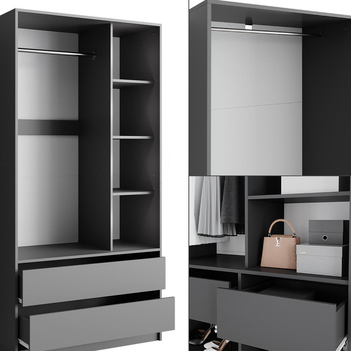 ŠATNÍKOVÁ SKRIŇA Elmo antracitová - antracitová, kompozitné drevo (280/200/50cm) - Vicco