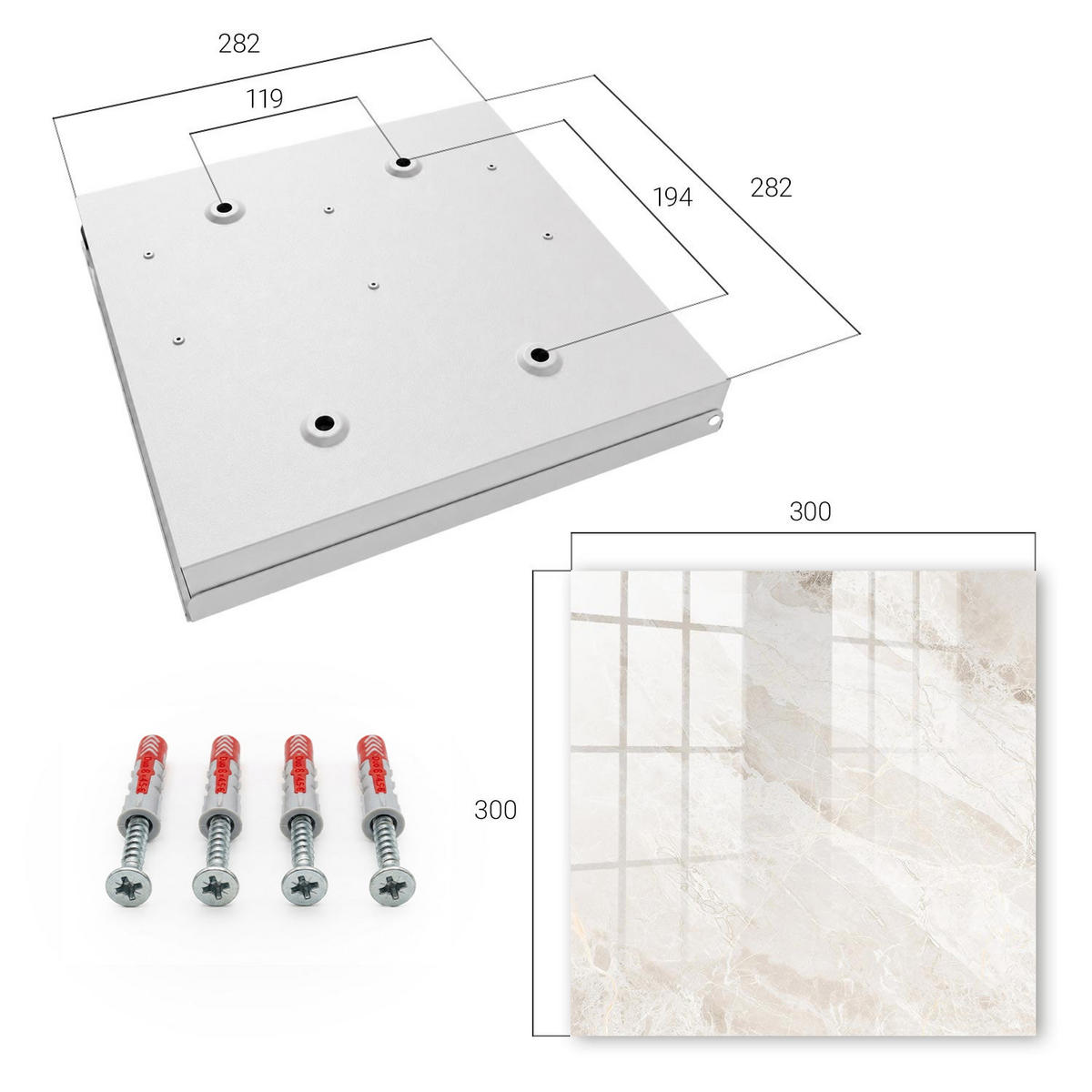 SCHLÜSSELBOX Weiß 30x30 cm – Türöffnung nach rechts - Neutraler Marmor - Beige, Metall (30/30/5cm) - TULUP