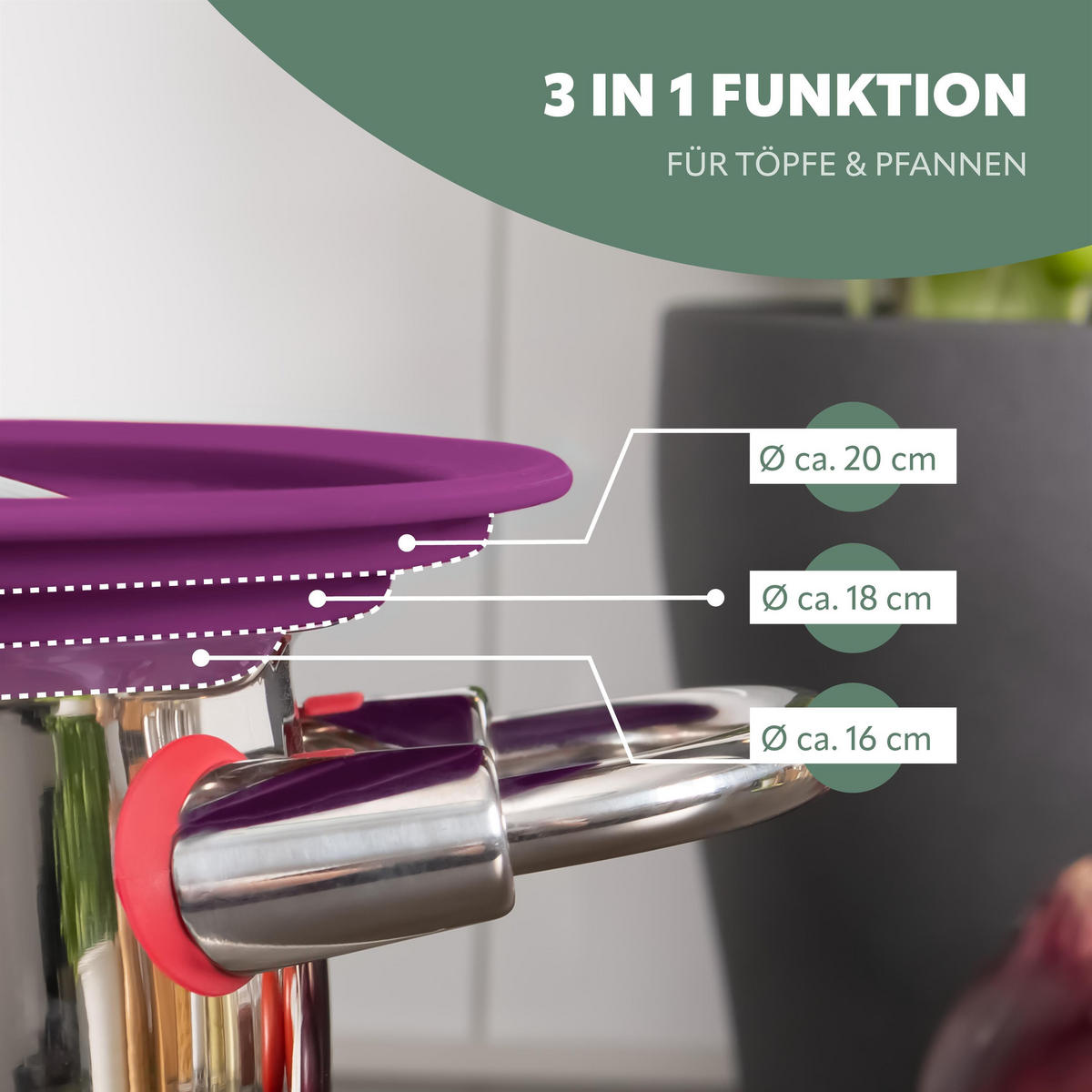 UNIVERSAL-GLASDECKEL, 16/18/20 cm, lila, klein - Lila, Glas (20/20/5cm) - bremermann