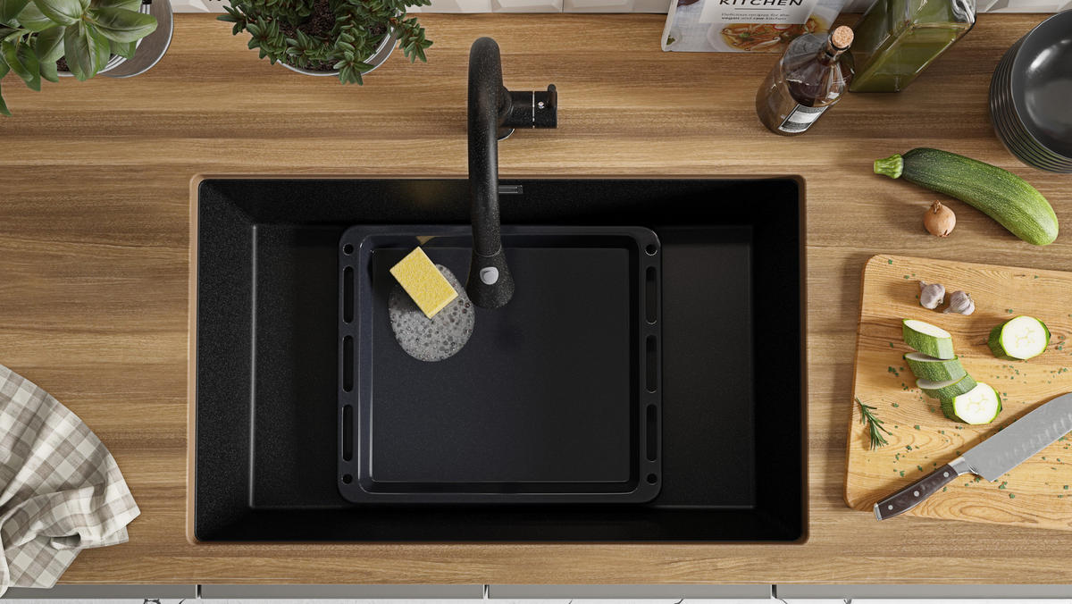 UNTERBAUSPÜLE GRANIT London, 2-er set Anthrazit 76/47 cm 1 Becken + Ablauf-Set ab 80er Unterschrank - Chromfarben/Anthrazit, Kunststoff (76/20/47cm) - Primagran