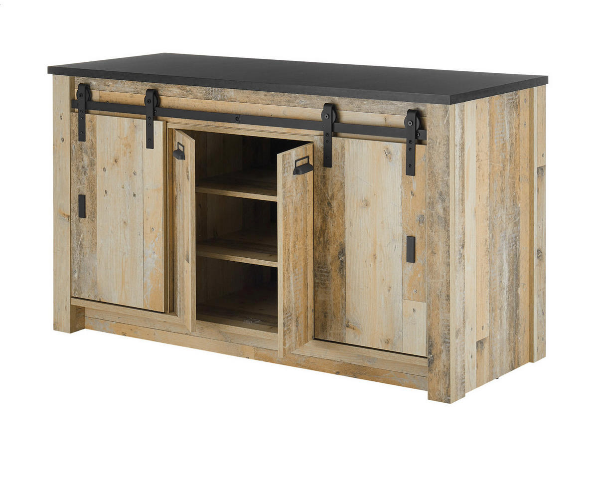 KÜCHENUNTERSCHRANK in Used Wood 161 cm, Küchenschrank für Spüle oder Ceranfeld - Anthrazit/Schwarz, Holzwerkstoff/Metall (161/93/64cm) - Furn.Design