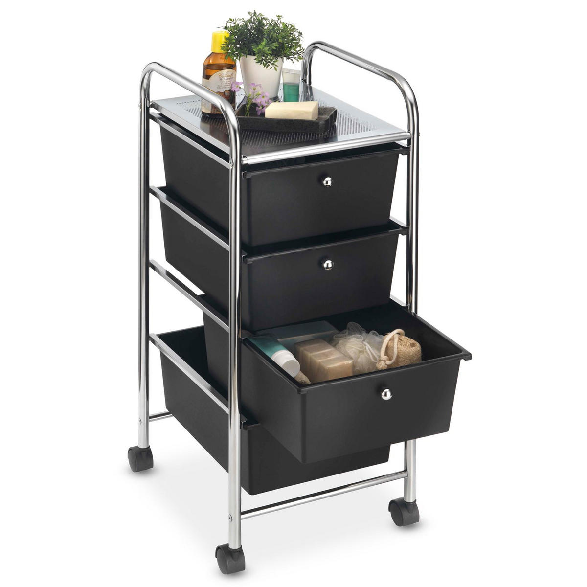 BADROLLWAGEN GINA - Schwarz, Kunststoff/Metall (33/79/39cm) - IDIMEX