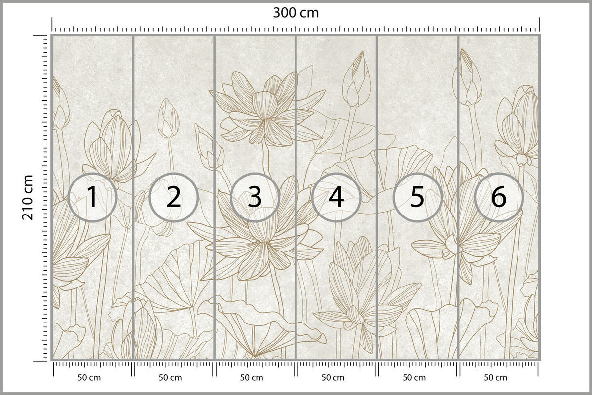 FOTOTAPETE für Wohnzimmer Linienzeichnung Blumen Pflanzen Natur 300x210 - Beige, Papier (300/210cm) - Muralo