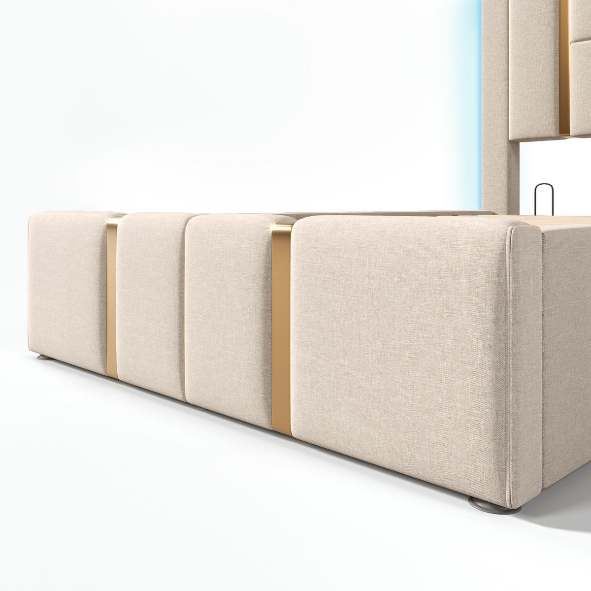 STAURAUMBETT 90/200 cm DE-00520, in Beige, LED und hydraulischem Bettkasten - Beige, Metall (90/200cm) - ComfortXL