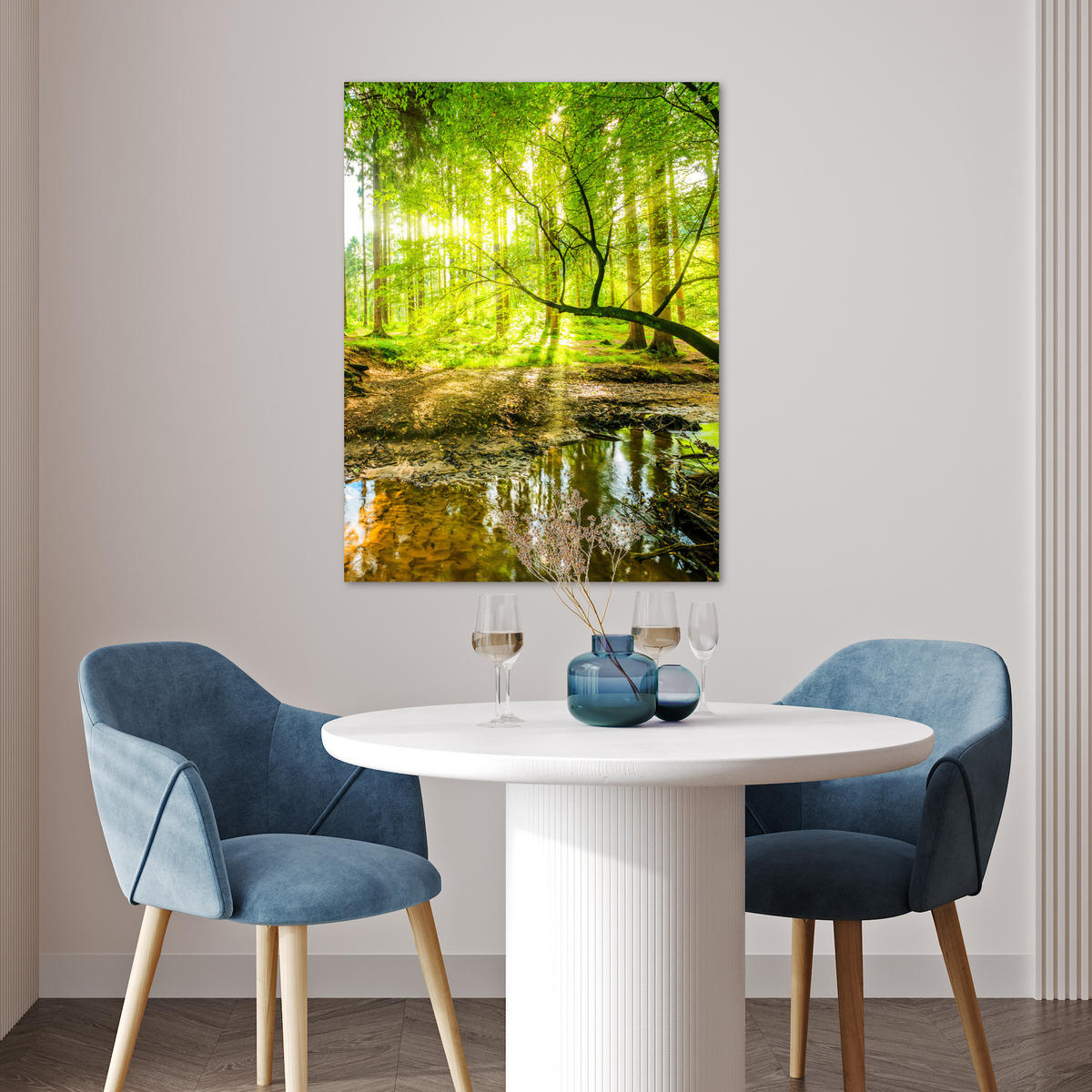 POSTER Wald - Landschaft - Wasser - Bäume - Sonne - Grün - Natur 60x80 cm - Grün, Papier (60/80/0.1cm) - MuchoWow