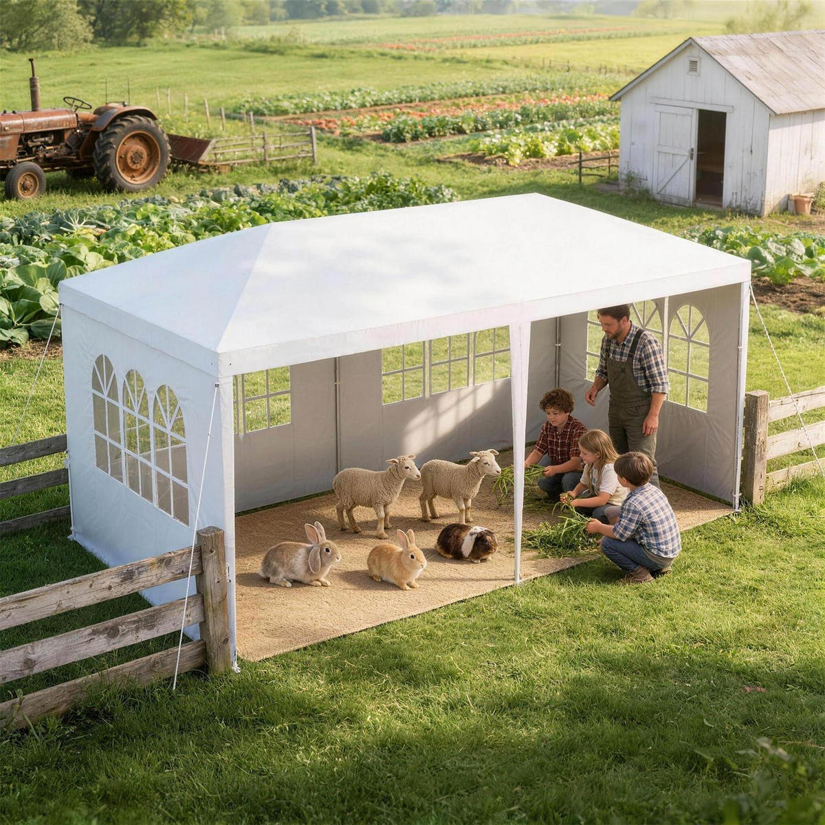 GARTENZELT 3 x 6 m Wasserdicht mit 6 Seitenwänden Weiß - Weiß, Textil (600/250/300cm)
