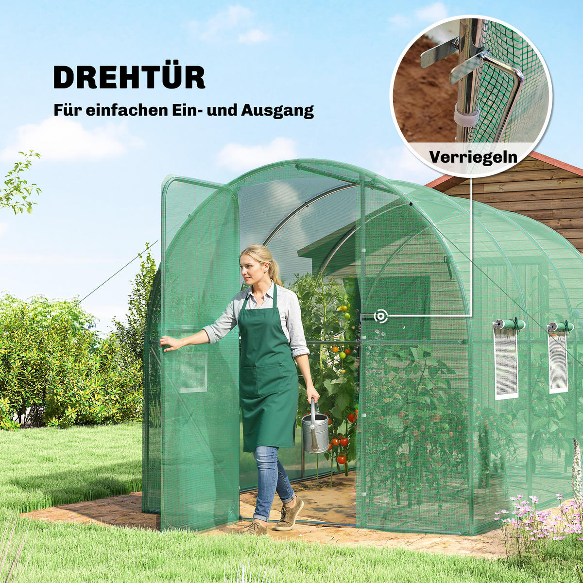 GEWÄCHSHAUS 3 x 2 x 2 m Foliengewächshaus mit Abschließbar Anschlag-Tür - Grün, Kunststoff (200/200/300cm) - Outsunny