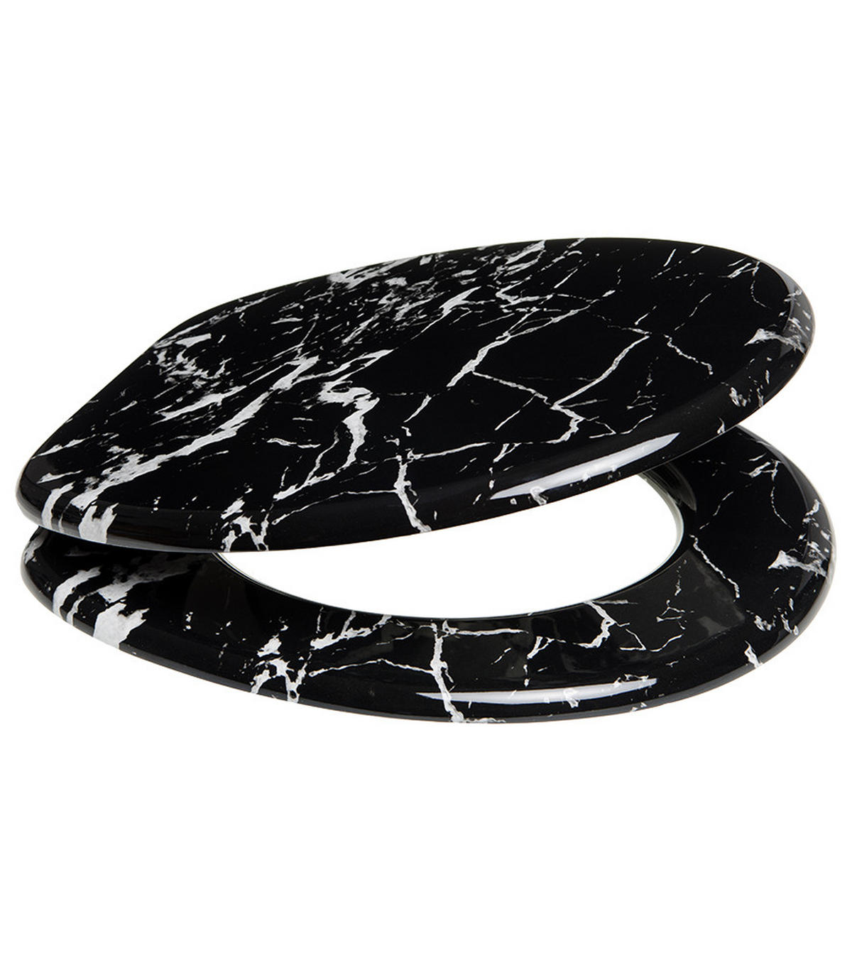 WC-SITZ Marmor Schwarz - Schwarz, Holzwerkstoff (38/6/47cm) - Sanilo