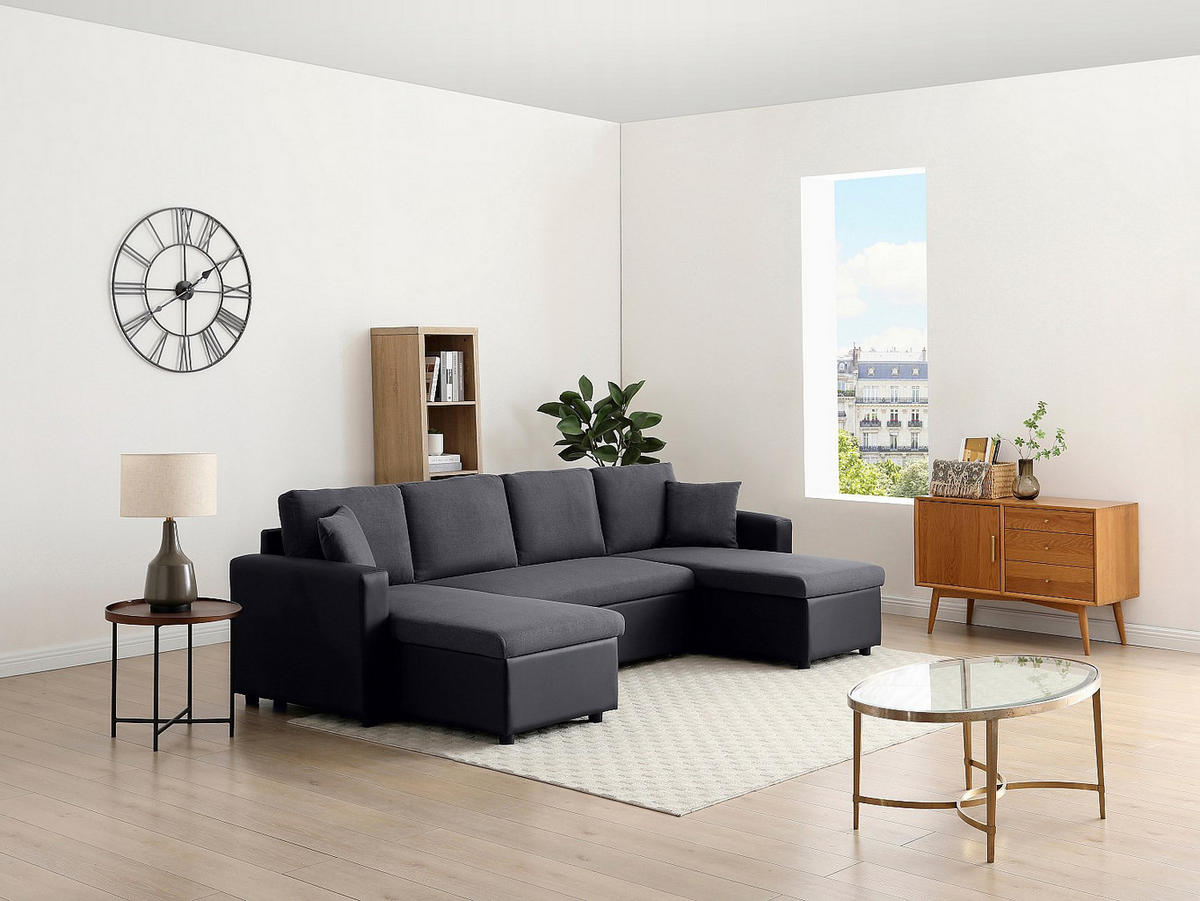 SCHLAFSOFA - 5 Personen - stoff - schwarz, anthrazitgrau Gazur - Schwarz, Textil (288/85/146cm) - Vente-Unique