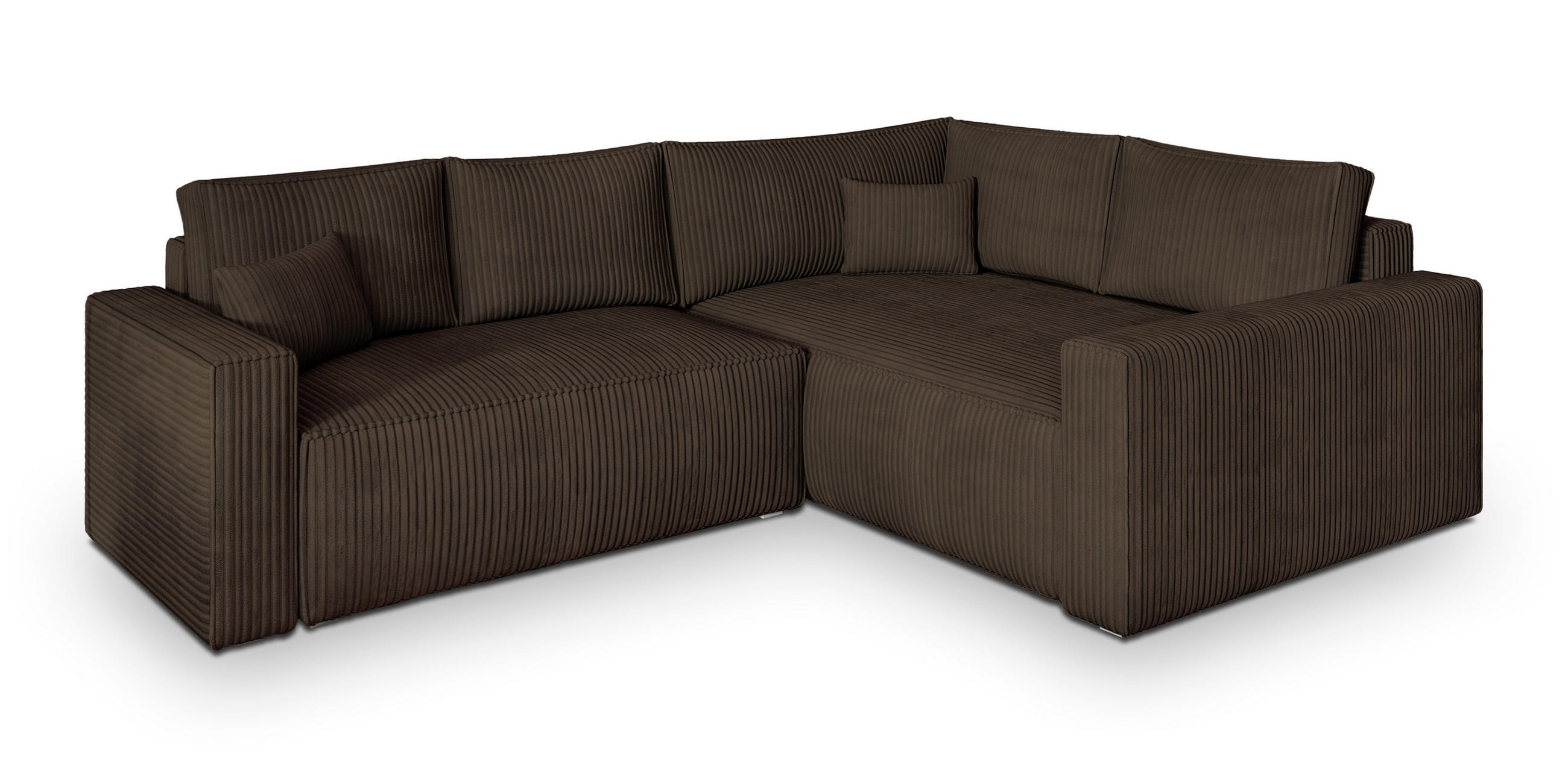 ECKSOFA ERONIS R-S Braun Kordstoff mit Schlaffunktion - Braun, Holz (265/194cm) - MASSENO