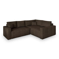 ECKSOFA ERONIS R-S Braun Kordstoff mit Schlaffunktion - Braun, Holz (265/194cm) - MASSENO