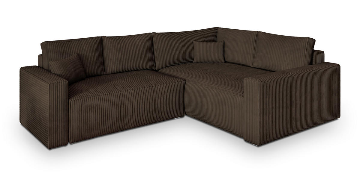 ECKSOFA ERONIS R-S Braun Kordstoff mit Schlaffunktion - Braun, Holz (265/194cm) - MASSENO