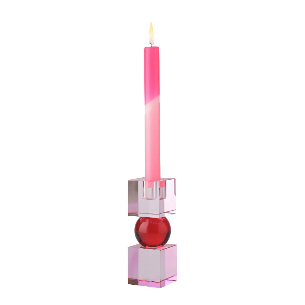 KERZENHALTER Sari 2 Cubes, Glas, Hellrosa / Rot, H 14 cm - Pink, Glas (7/15/7cm) - Gift Company