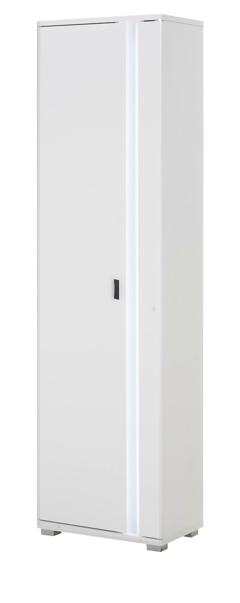 STAURAUMSCHRANK weiß matt, Mehrzweckschrank inklusive Frontbeleuchtung 55 x 200 cm - Weiß, Holzwerkstoff (55/200/35cm) - Furn.Design