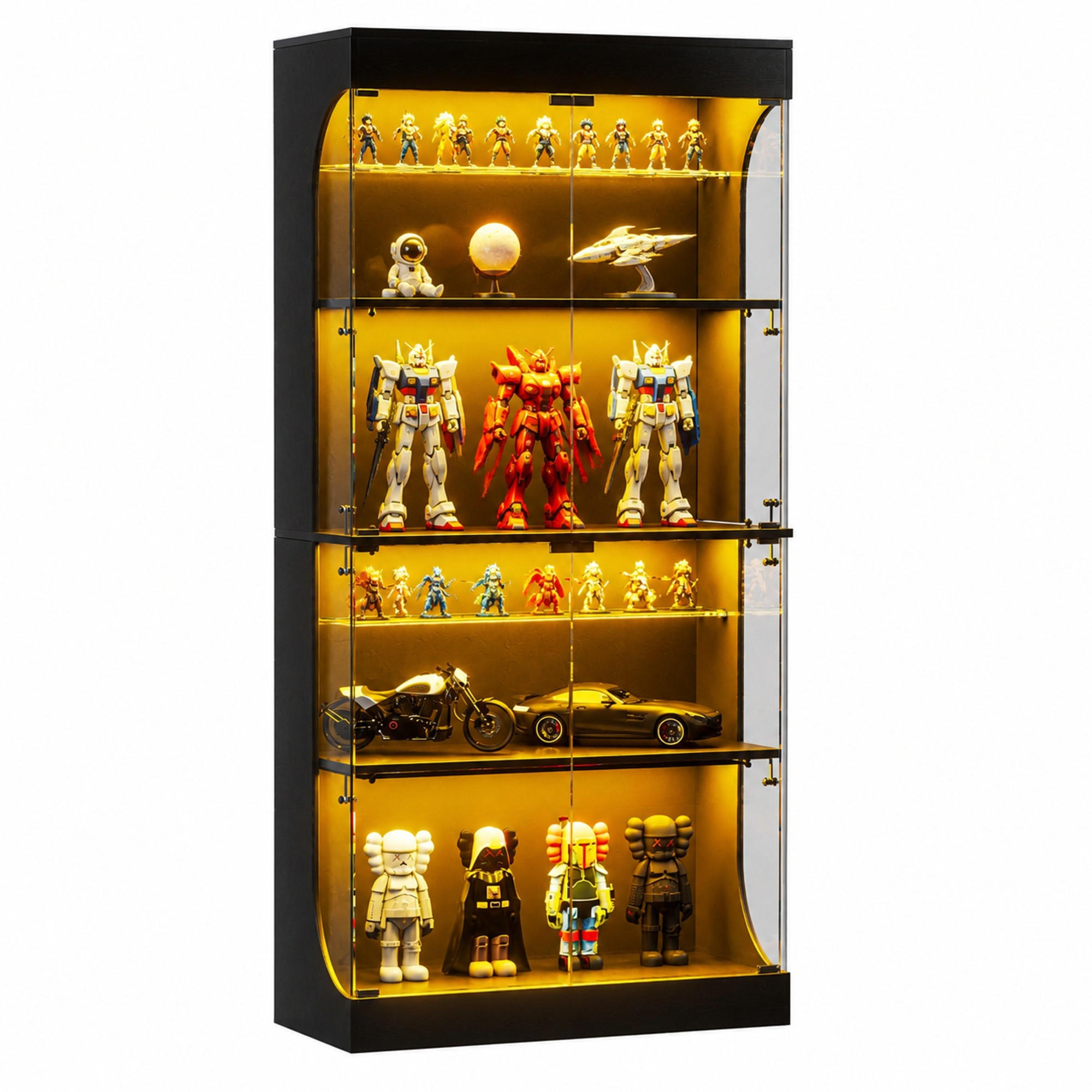 VITRINE mit LED-Beleuchtung 80x35x165 cm Schwarz mit Ladestation - Schwarz, Glas (35/165/80cm) - Beauniv