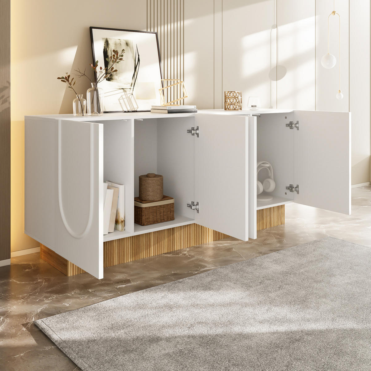KOMMODE aus Spanplatte 160x38x75cm in Weiß Holzoptik - Weiß, Holzwerkstoff (160/75/38cm) - Modfu