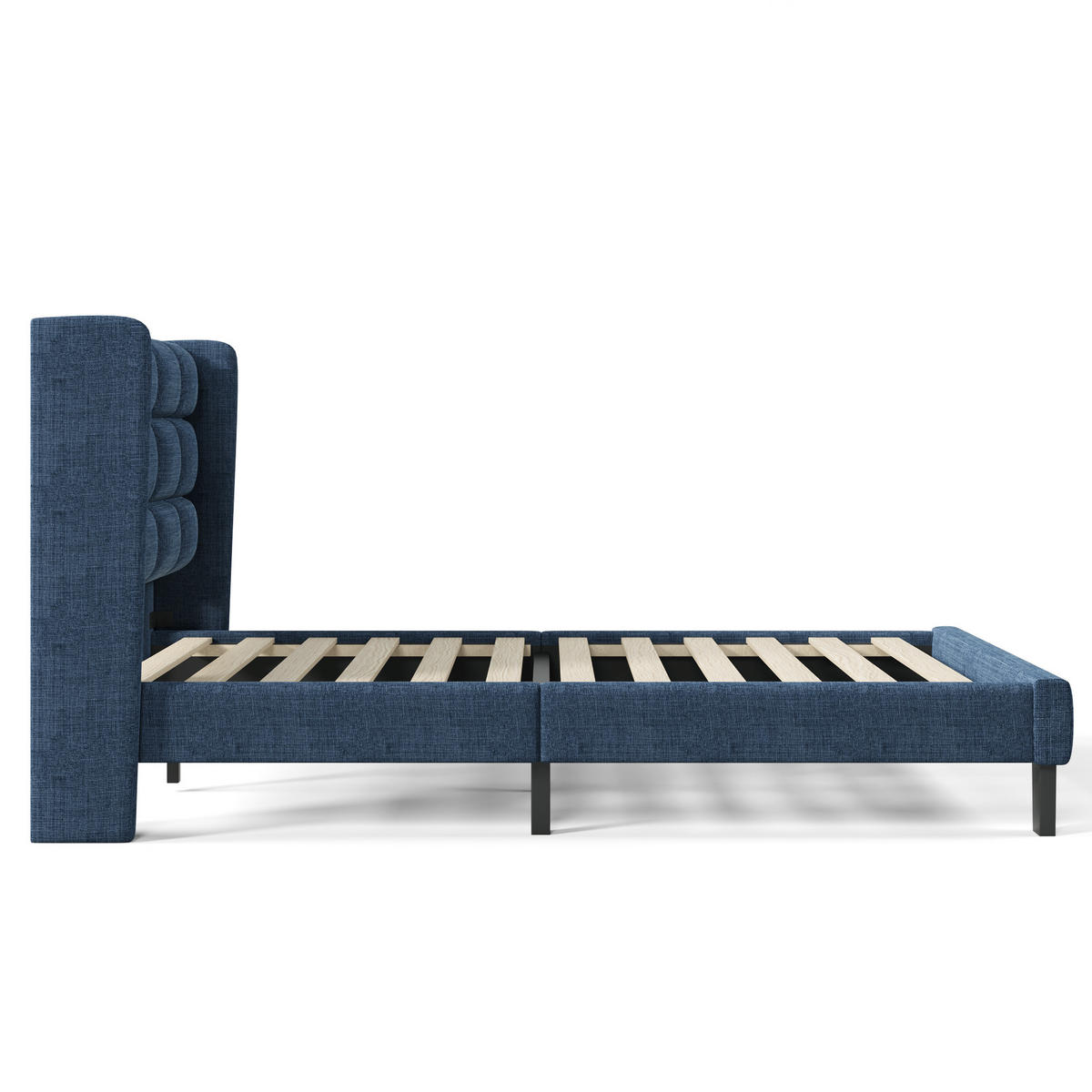 POLSTERBETT 90/200 cm Blau aus Leinen mit Lattenrost und gepolstertem Kopfteil - Blau, Textil (90/200cm) - OKWISH